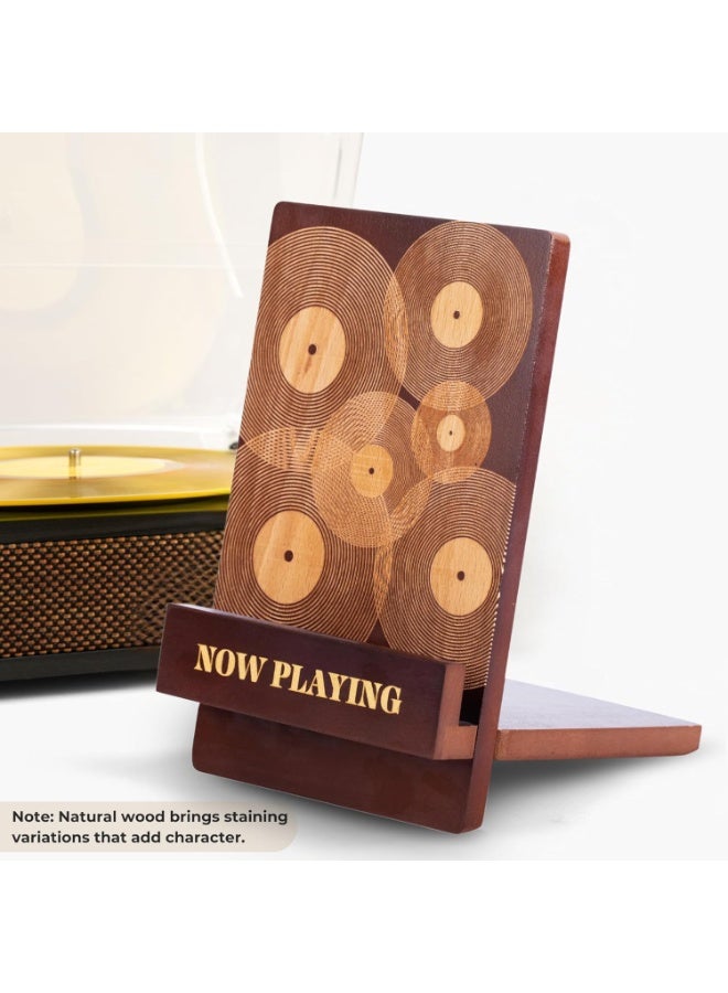 YelaJoy Now Playing Vinyl Record Stand, Stylish Vinyl Holder & Display for Albums, Premium Classic Wood with Engraved Design, Record Holder Stand & Accessories - Image 5